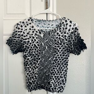 Vintage Y2K Black and White Popcorn Bubble Scrunch Shirt One Size Polka Dot